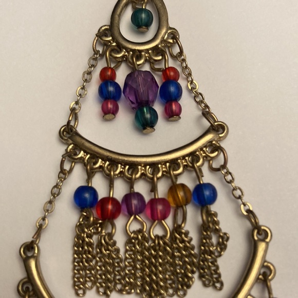 Large Multi Tier Chain Tassel Colorful Bead Boho Earrings - Picture 7 of 13